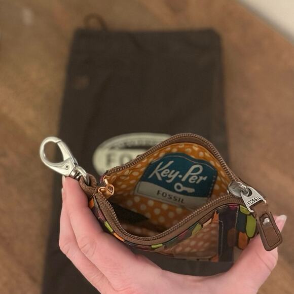 Fossil Key-Per Colorful Coated Canvas & Leather ID Holder Coin Purse Dust Cover - Picture 3 of 4